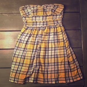 Size Small - Yellow Plaid Strapless Short Dress